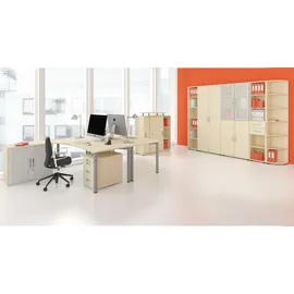 Geramöbel Flex Schreibtisch lichtgrau, silber L-Form, 5-Fuß-Gestell silber 216,6 x 113,0 cm