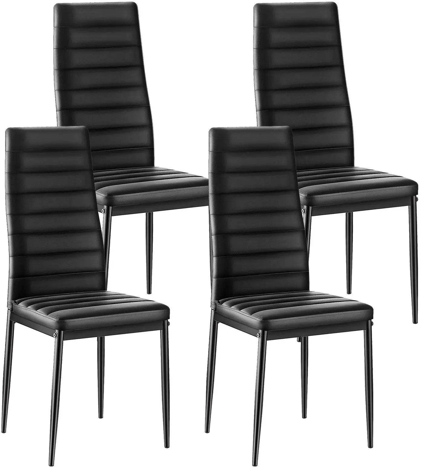 VEVOR moderner Esszimmerstuhl (4 Stk.)  eleganter gepolsterter Leder-Beistellstuhl (136 kg belastbar) für Esstische, platzsparender Küchentischstuhl mit dicken Kissen & Metallbeinen, Schwarz Café