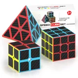 Vdealen Zauberwürfel Set Speed Cube von 2x2 3x3 Pyramide Zauberwürfel Original, Magic Cube für Anfänger und Fortgeschrittene, Geschenk für Kinder Teenager Erwachsene(Kohlefaser-Aufkleber)