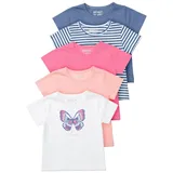 Staccato Mädchen T-Shirt Set, 5 Stück, Schmetterling-Design, Gestreift und Unifarben, Blau-Rosa-Weiß (DE/NL/SE/PL, Numerisch, 80, 86, Schmetterling) - 80-86