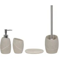 MSV Badezimmer Set, 4-teiliges Badzubehör aus Polyresin Malua Seifenspender,