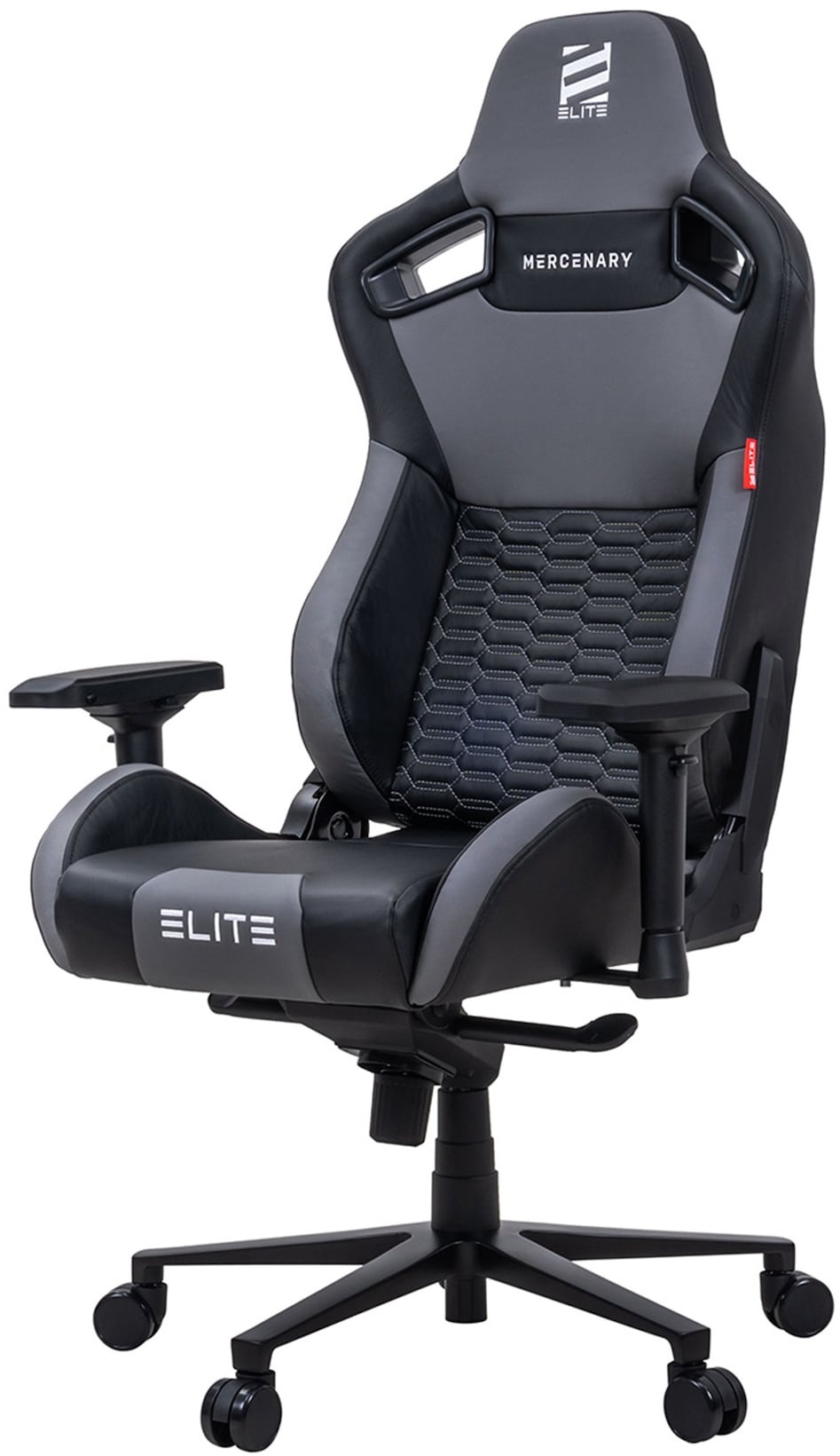 ELITE Gaming-Stuhl MERCENARY groß, ergonomisch mit Premium-Rücken- und Kopf-Nackenkissen, 48-53cm (Schwarz/Grau)