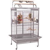 Montana Cages | Vogelvoliere Papageienkäfig Hacienda Play, für kleine- & mittelgroße Papageien, inkl. Freisitz, 4 Lenkrollen, 4 Edelstahlnäpfe, Platinum Edition, ca. 91 x 71 x 181 cm