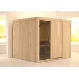 Karibu Sauna Gobin mit Fronteinstieg 68 mm-Ohne Ofen-ohne Dachkranz-Ganzglastür in Graphit-Optik
