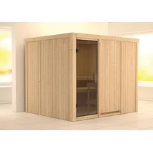 Karibu Sauna Gobin mit Fronteinstieg 68 mm-Ohne Ofen-ohne Dachkranz-Ganzglastür in Graphit-Optik