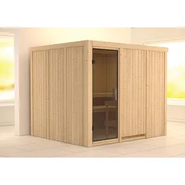 Karibu Sauna Gobin mit Fronteinstieg 68 mm-Ohne Ofen-ohne Dachkranz-Ganzglastür in Graphit-Optik
