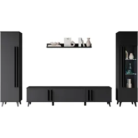 INOSIGN Wohnwand »Helsinki, Modernes Set mit verglaster Vitrine« Komplett-Set, 4 Stk. tlg., schwarz