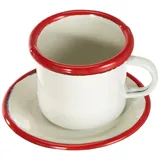 Ibili Mug with Plate of Enamelled Steel in White/red, 8.5 x 8.5 x 7 cm