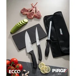 Pirge Ecco Starter Set Profi Messerset mit Tasche 4 Stück - Profi Kochmesser Set - Edelstahl Profi Küchenmesser Set - Messer Set Scharf