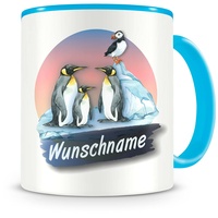 Samunshi® Kindertasse mit Namen Tasse Pinguine Personalisierte Tasse mit Namen Kinder Kinderbecher mit Namen Kindergarten blau 300ml