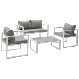 Happy Garden Gartenmöbel Ibiza aus grauem Stoff 4-sitzer - Weißaluminium