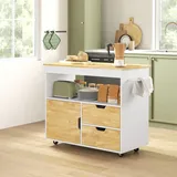 Homcom Küchenwagen Spanplatte Gummiholz Eiche 107L x 50B x 85H cm-Eiche | Gr.: onesize