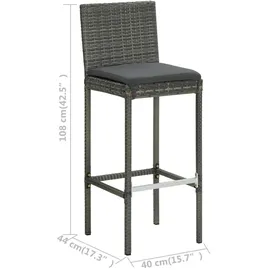 vidaXL 5-tlg. Gartenbar-Set mit Kissen Poly Rattan Grau