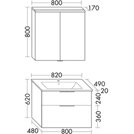 Burgbad Eqio Schrank mit Slim Keramik-Waschtisch mit Spiegelschrank, SHCP082F6583C0001G0146,
