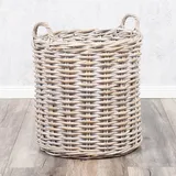 Rattankorb BAKUL rund White 50cm Durchmesser mit Griffen Pflanzkorb Inlay Aufbewahrungskorb Korb