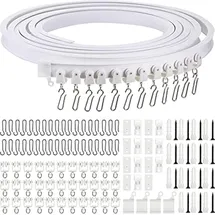 Jetec Biegsame Decke Gebogene Vorhangschiene Flexible Halterung Weiche Fenster für Vorhang Schiene mit Metall Haken, Bett Vorhänge Zimmer Trennwand (Weiß, 5 m)