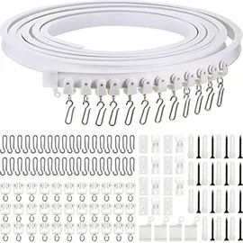 Jetec Biegsame Decke Gebogene Vorhangschiene Flexible Halterung Weiche Fenster für Vorhang Schiene mit Metall Haken, Bett Vorhänge Zimmer Trennwand (Weiß, 5 m)
