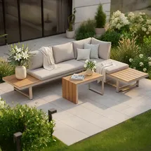 Riess-Ambiente Wetterfestes Gartenmöbel Set IBIZA MODULAR LOUNGE 250cm champagner greige Aluminium