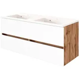 Lomadox Doppelwaschtisch LOUROSA-03, Wotaneiche Nb. mit matt weiß 120/56/47 cm braun|weiß