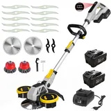 Akku Rasentrimmer für Makita Akkus, 3-in-1 kantenschneider & Rasentrimmer mit Unkrautbürste, Rasenkantenschneider, Freischneider Akku, Motorsense Akku - Inkl. 2 X 21V 4.0Ah Batterie & Ladegerät