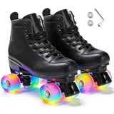 ERNAN Damen Klassische Retro Rollschuhe,Disco Roller,Classic Roller | Rollschuhe für Kinder und Erwachsene, komfortabl LED Rollerskates für Jugendliche und Anfänger.Mädchen. (Black, 39)