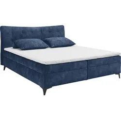 Boxbett ED EXCITING DESIGN "Melrose", blau (dunkelblau), B:162cm L:210cm, 100% Polyester, Komplettbetten, Boxspringbett, inkl. Topper