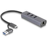 DeLock 3-Port USB-Hub mit Gigabit-LAN, USB-C 3.0 [Stecker] (64282)