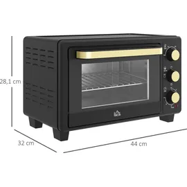 Homcom Minibackofen 16 L 1400W Mini Backofen 100-230°C 60 Min. Timer, mit Grillrost und Backblech, Pizzaofen mit Tablettgriff, Schwarz - Schwarz
