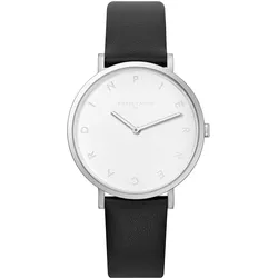 Pierre Cardin Damen Armband-Uhr mit Buchstaben der Marke als Ziffern analoge Quarz-Uhr mit Leder-Armband 3ATM 39mm CBV.1001 Schwarz/Silber/Weiß - One-Size