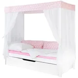 TICAA Himmelbett Lino 90 x 200 cm Kiefer weiß inkl. Zusatzbett stern-rosa