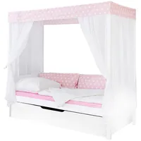 TICAA Himmelbett Lino 90 x 200 cm Kiefer weiß inkl. Zusatzbett stern-rosa