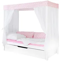 TICAA Himmelbett Lino 90 x 200 cm Kiefer weiß inkl. Zusatzbett stern-rosa