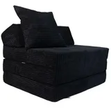 FORTISLINE - Klappmatratze 200x70x10cm mit Kopfteil & Kissen – Gästebett ausklappbar für Kinderzimmer & Camping Matratze Schaumstoff – Faltmatratze tragbar – Faltbare Matratze aus Cord – Schwarz