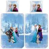 BERONAGE Kinderbettwäsche Frozen Die Eiskönigin Bettwäsche Sven Biber / Flanell, 100% Baumwolle, 2 teilig, 135x200 + 80x80 cm blau