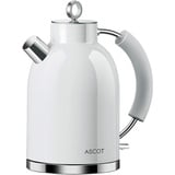 Wasserkocher Edelstahl, ASCOT Elektrischer Wasserkessel, 2200W, 1,5 liter, Retro Design Teekocher, Trockengehschutz, automatische Abschaltung (Weiß)