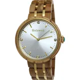 Holzwerk Germany Holzwerk LEBUS edle Strass Damen Holz Armband Uhr in beige braun, gold & silber