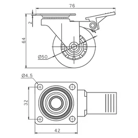 SOTech Möbelrolle 4 Stück Ø 50 mm 5,0 x 2,05 x 6,4 cm