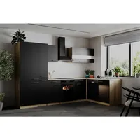 Respekta Eckküche Merle, Schwarz, Holzwerkstoff, 2 Schublade(n),1 Schublade(n) Schubladen, seitenverkehrt montierbar, L-Form, nur wie online abgebildet bestellbar, 310x172 cm, links aufbaubar, rechts aufbaubar, Küchen, Eckküchen, Eckküchen mit Geräte
