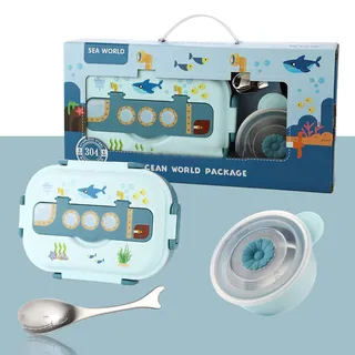Thermo-Lunchbox, Thermo-Lebensmittelbehälter, Lunchbox-Kit, Edelstahl, versiegelte und isolierte Lunchbox, auslaufsichere Cartoon-Lunchbox für Kinder, geeignet für Schule, Büro oder Picknick(Blau)