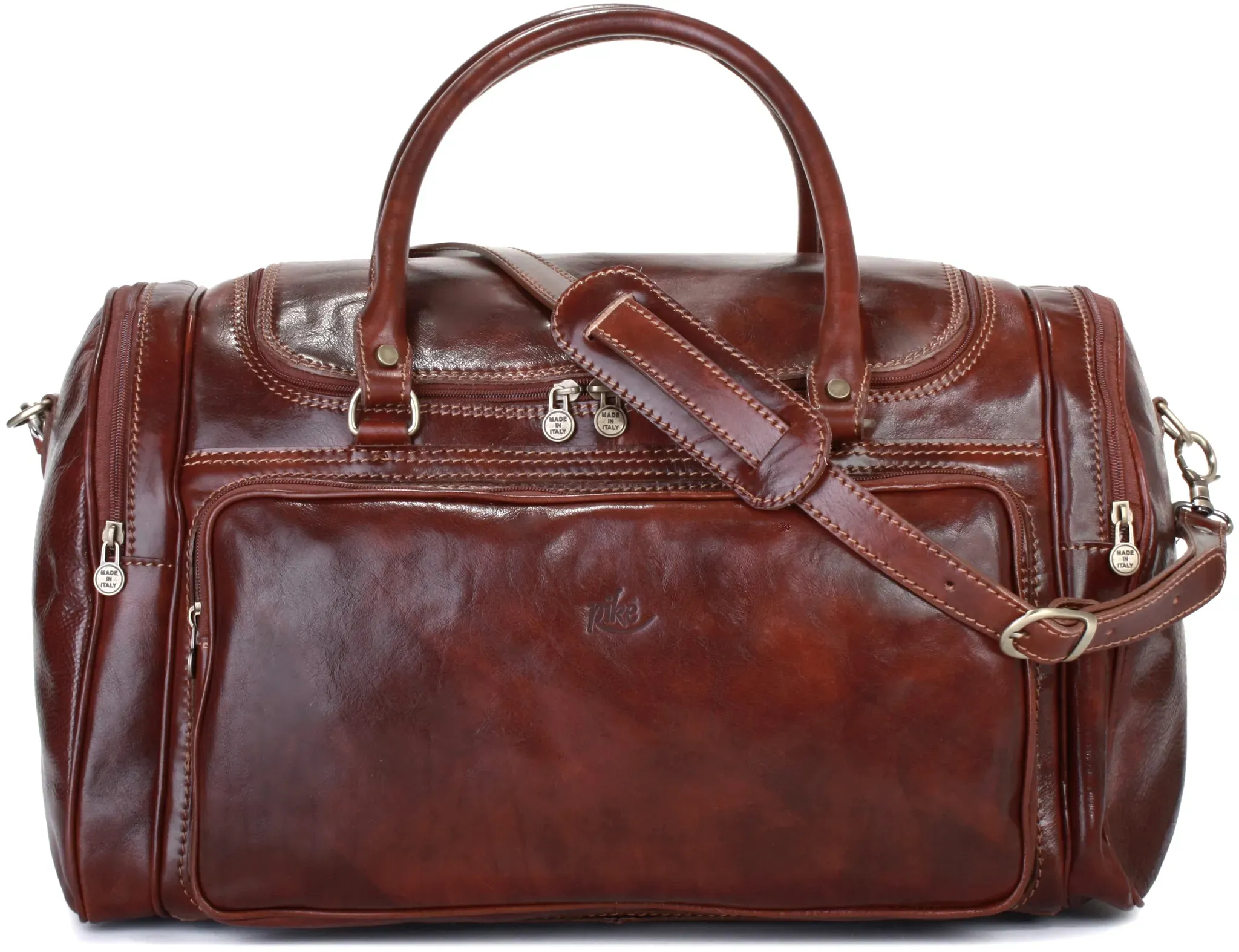 Reisetasche PIKÉ, Gr. B/H/T: 52cm x 32cm x 31cm onesize, braun, Leder, glänzend, Taschen Reisetasche, echt Leder, Made in Italy