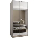 MEBLE KRYSPOL LUX 2 Schrank, 2 Schiebetüren mit Spiegel, geräuschlos schließend - System HETTICH Topline L - für Wohnzimmer, Schlafzimmer - 245,5x100x64cm - Weiß, Weiß, Silber