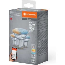LEDVANCE SMART+ WiFi Technologie, Sockel GU10 Lichtfarbe änderbar (2700-6500K), Dimmbar, ersetzt Reflektorlampen mit 40 W,