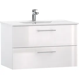 WELLTIME »Athen Badschrank Badezimmer WC Unterschrank mit Becken«, Waschplatz mit 2 Schubladen, Breite 80cm Softclose Bad