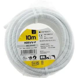 Zenitech Elektrische Versorgungsleitung H05VV-F Weiß - 10m Zenitech