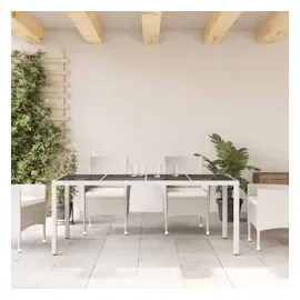 vidaXL Gartentisch mit Glasplatte Weiß 190x90x75 cm Poly Rattan