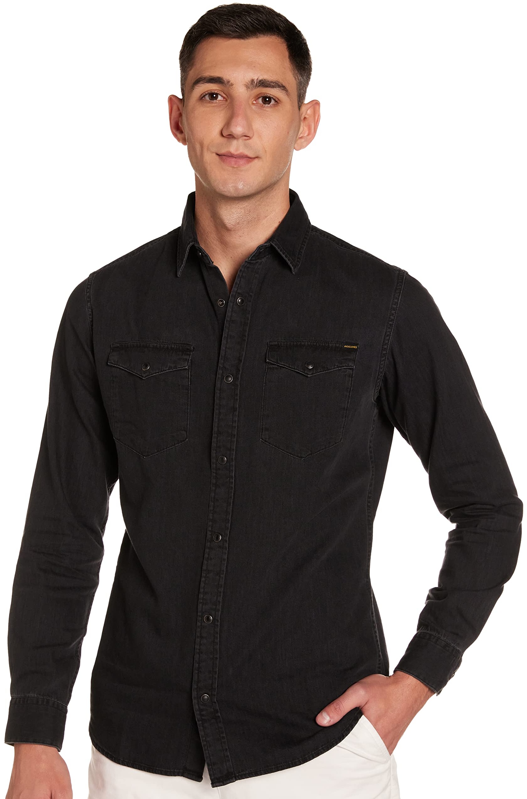 JACK & JONES Herren JJESHERIDAN Shirt L/S NOOS 12138115, Black Denim/Slim, M