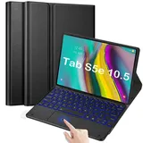 QYiiD Beleuchtete Tastatur Hülle mit Touchpad für Galaxy Tab S5e 2019 SM-T720/T725/T727, Abnehmbare Kabellose Bluetooth QWERTZ Tastatur mit Schutzhülle/Trackpad für Tab S5e 10.5 Zoll, Schwarz