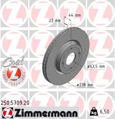 ZIMMERMANN Bremsscheibe 250570920 Vorderachse belüftet 278mm 23mm für Ford