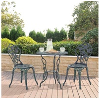 [casa.pro]® Gartenmöbelset Wakefield Tisch rund mit 2 Stühlen Gusseisen Dunkelgrün