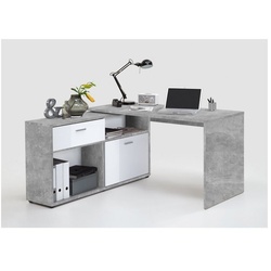 FMD Möbel Schreibtisch Schreibtisch Eckschreibtisch Winkelschreibtisch Beton grau / Hochglanz weiß DIEGO Light Nb.